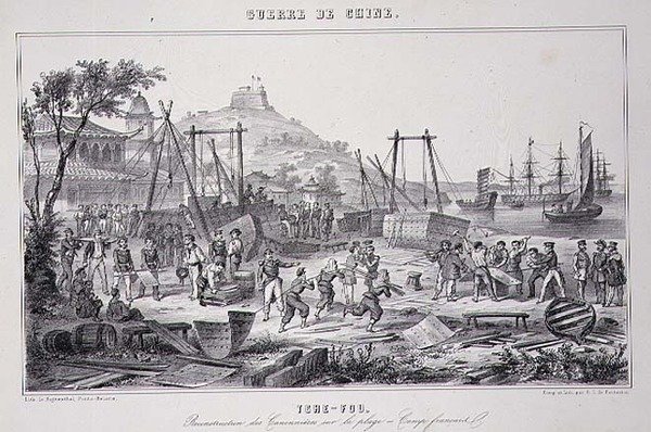 Réassemblage de canonnières sur la plage de Tche-Fou, de 