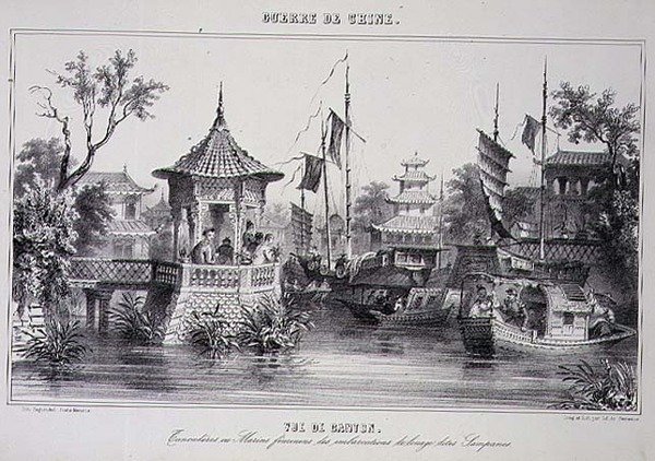 Vue de Canton, montrant des marins féminins dans leurs sampans, de 