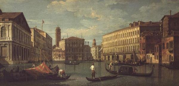 Le Grand Canal, Venise, avec le Palazzo Mocenigo, Palazzo Balbi, Santa Maria Gloriosa dei Frari et Campo S.Toma - G. (Follower of A. Canaletto) Canaletto