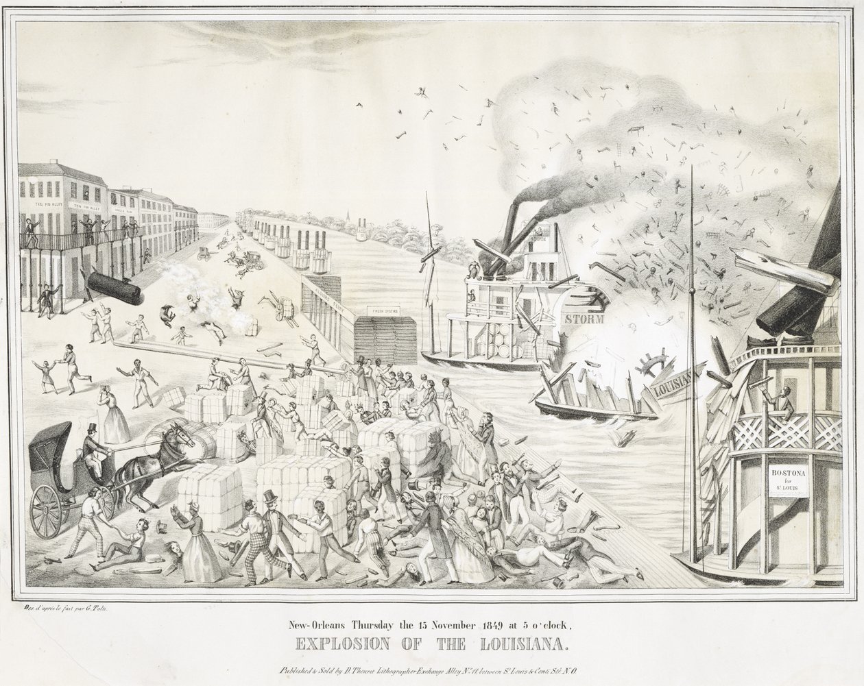 Nouvelle-Orléans jeudi 15 novembre 1849 à 5 heures, Explosion de la Louisiane, vers 1849 - G. (after) Tolti