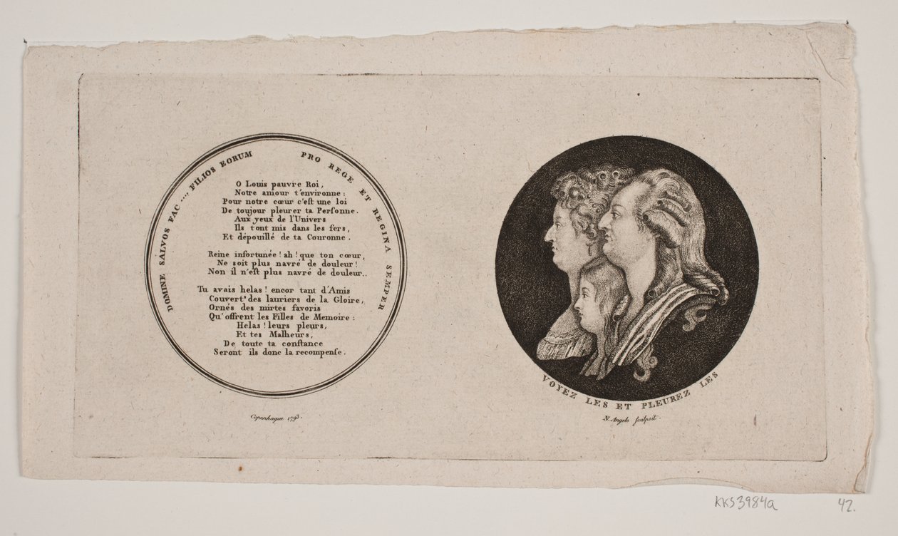 Médaillon avec portraits de Louis XVI, sa reine et son fils - G. N. Angelo