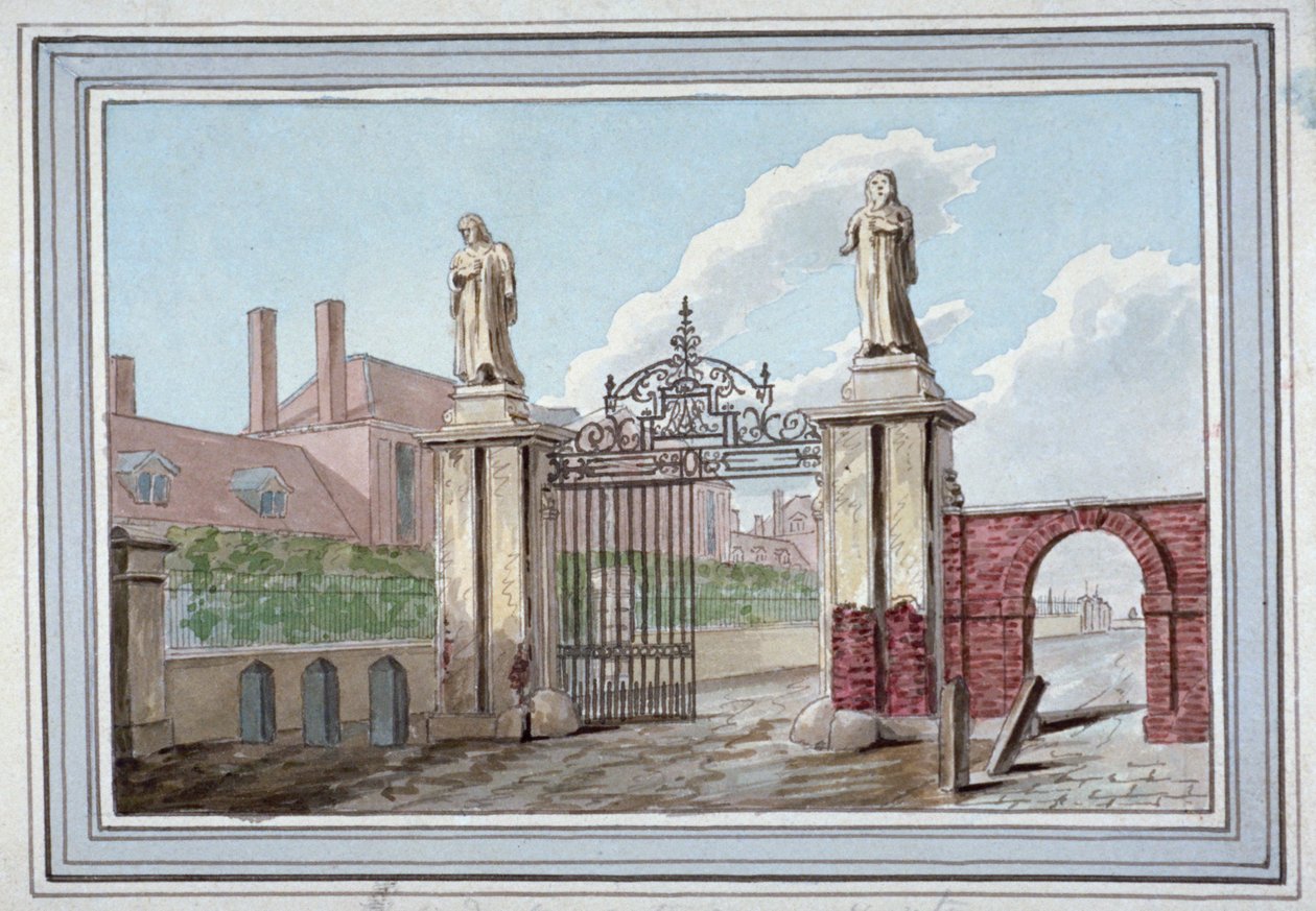 Entrée des hospices des merciers dans Pitfield Street, Shoreditch, Londres, vers 1830 - G Yates