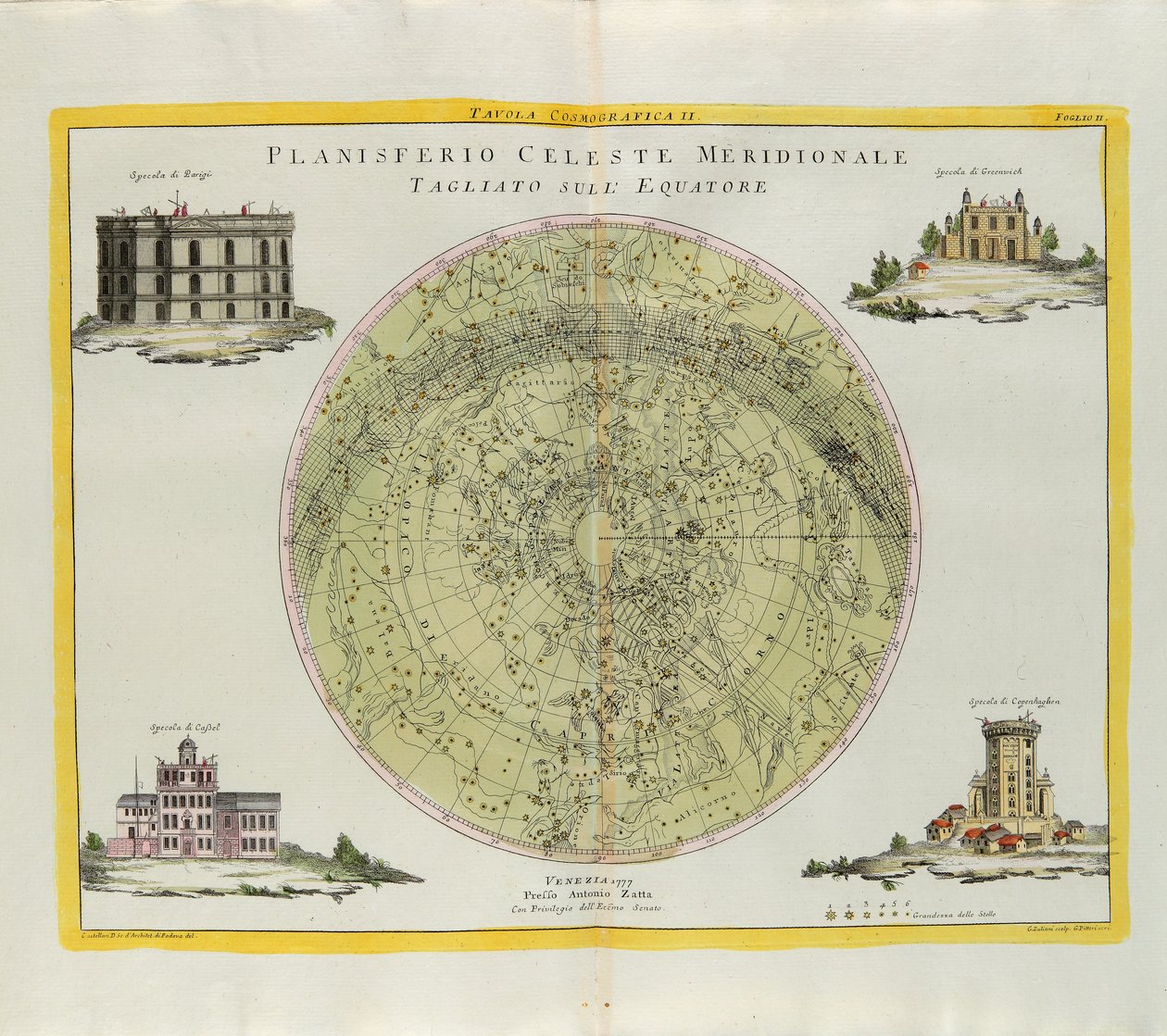 Planche cosmographique du planisphère céleste sud coupé à l