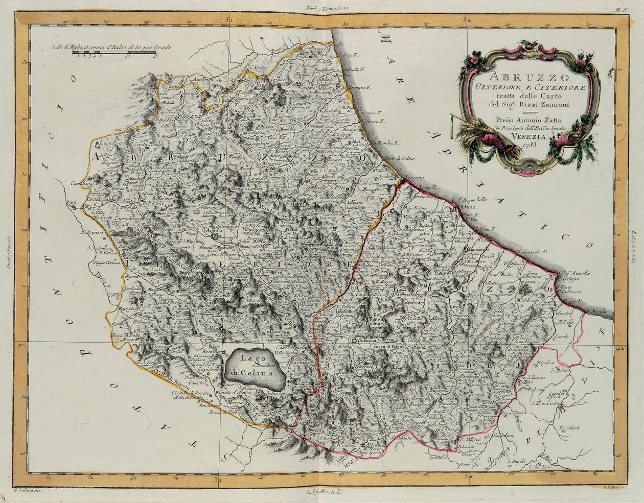 Abruzzes ultérieures et antérieures, gravure de G. Zuliani tirée du Tome II du "Nouvel Atlas" publié à Venise en 1783 par Antonio Zatta, Collection Privée - G. Zuliani