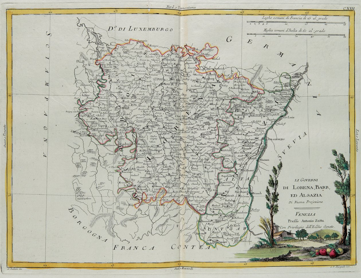 Gouvernances de Lorraine, Barr et Alsace, gravure de G. Zuliani tirée du Tome I du "Newest Atlas" publié à Venise par Antonio Zatta, Collection Privée - G. Zuliani
