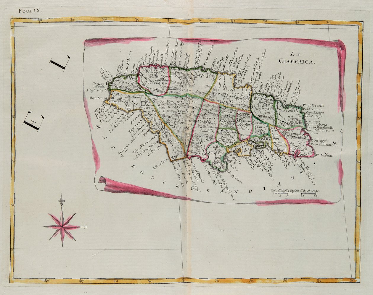 Jamaïque, gravure de G. Zuliani tirée du Tome I du "Nouvel Atlas" publié à Venise en 1778 par Antonio Zatta, Collection privée - G. Zuliani