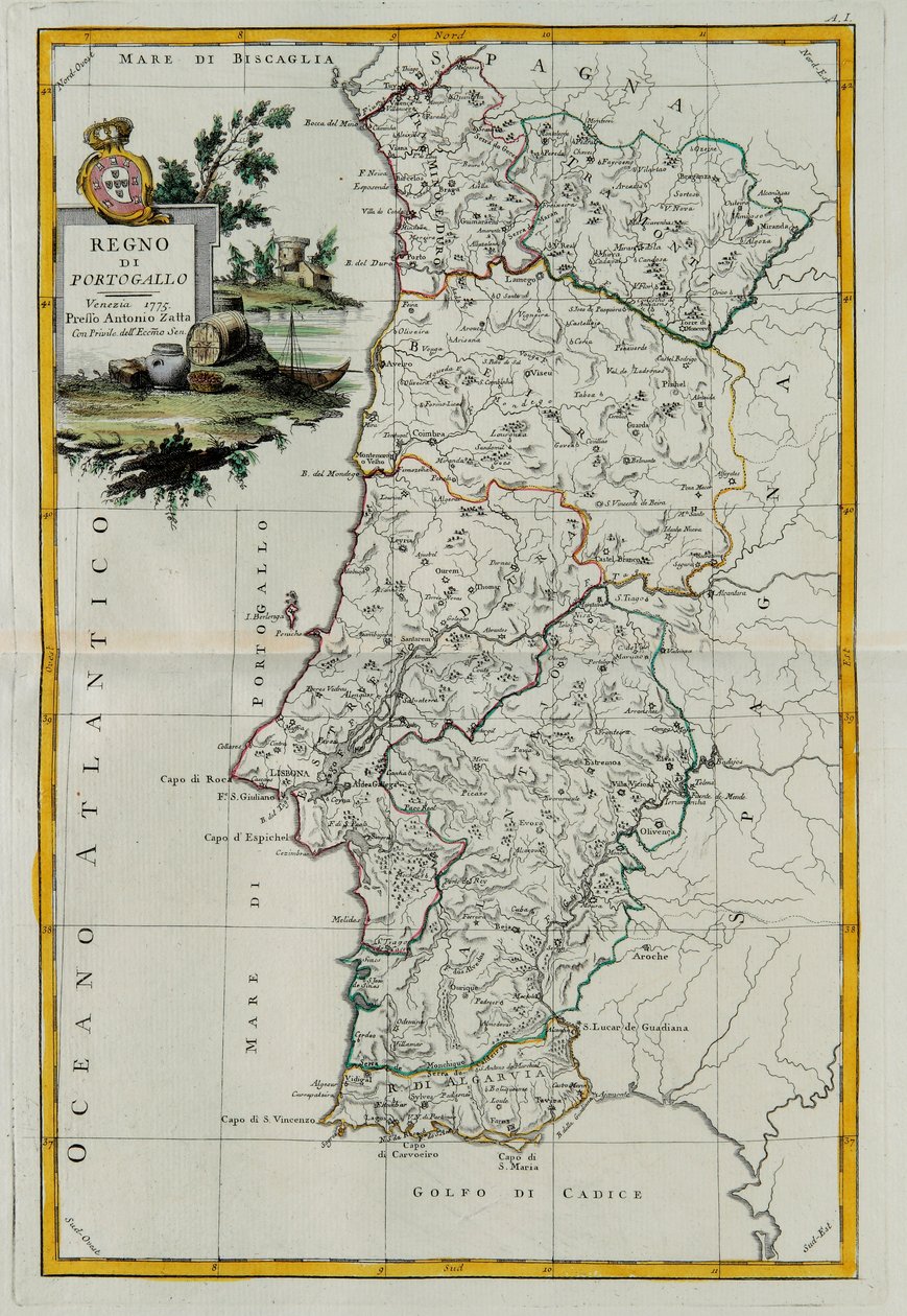 Royaume du Portugal, gravure par G. Zuliani tirée du Tome I du Nouvel Atlas publié à Venise en 1776 par Antonio Zatta, Collection Privée - G. Zuliani