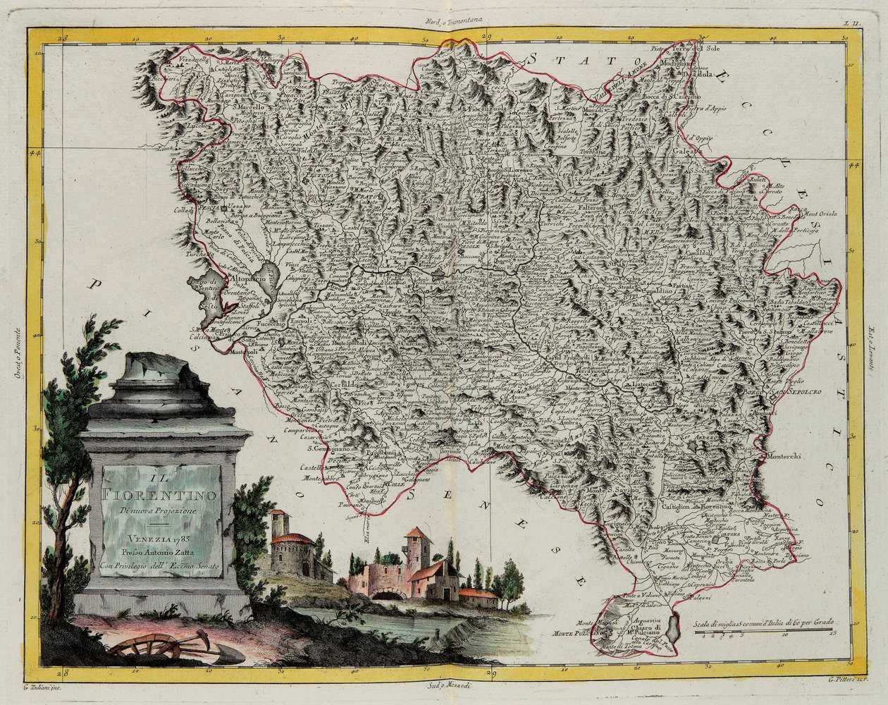 Territoire de Florence, gravure de G. Zuliani tirée du Tome II du "Newest Atlas" publié à Venise en 1783 par Antonio Zatta, Collection Privée - G. Zuliani