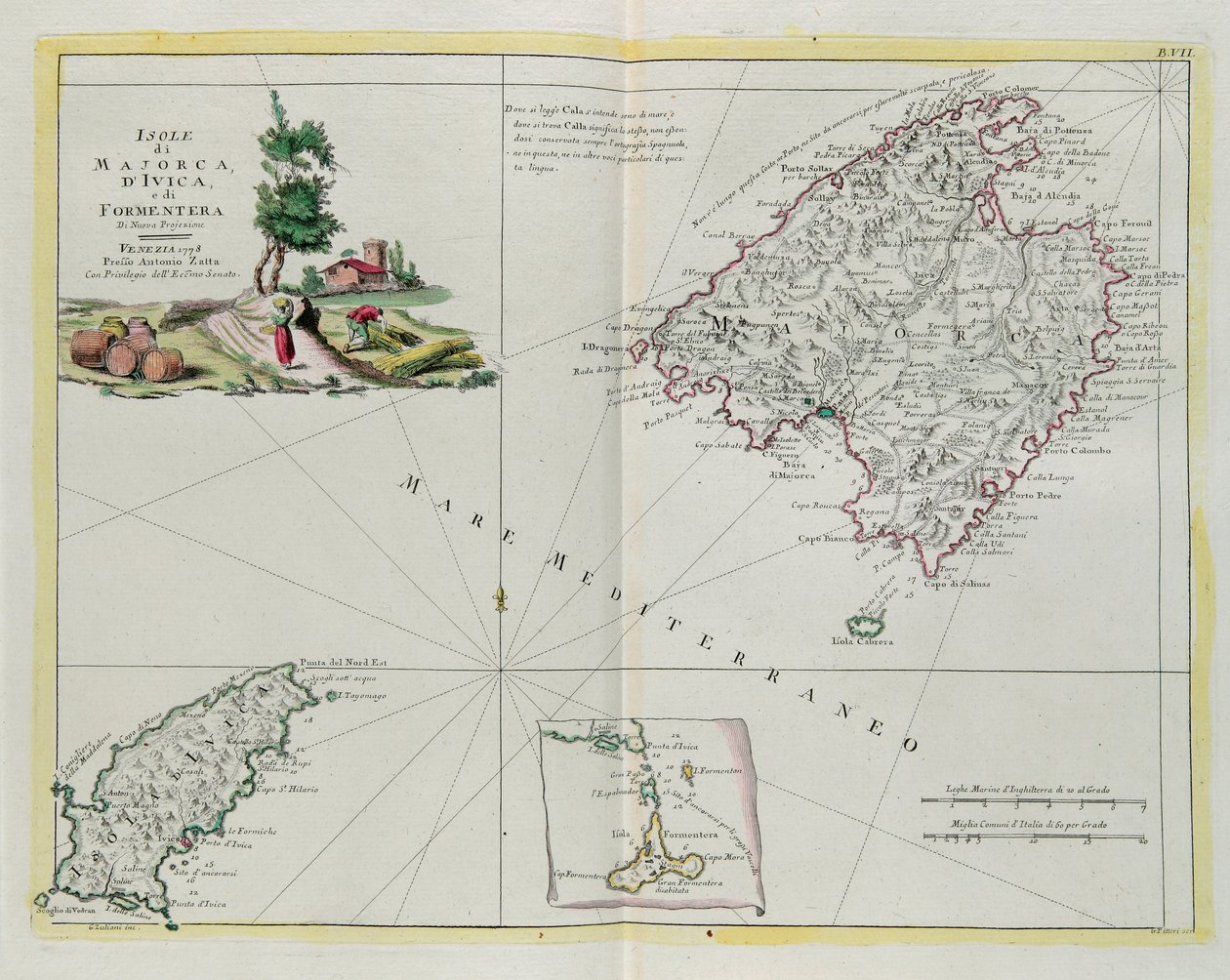 Les îles de Majorque, Ivica et Formentera, gravure de G. Zuliani tirée du Tome I du "Nouvel Atlas" publié à Venise en 1778 par Antonio Zatta, Collection privée - G. Zuliani