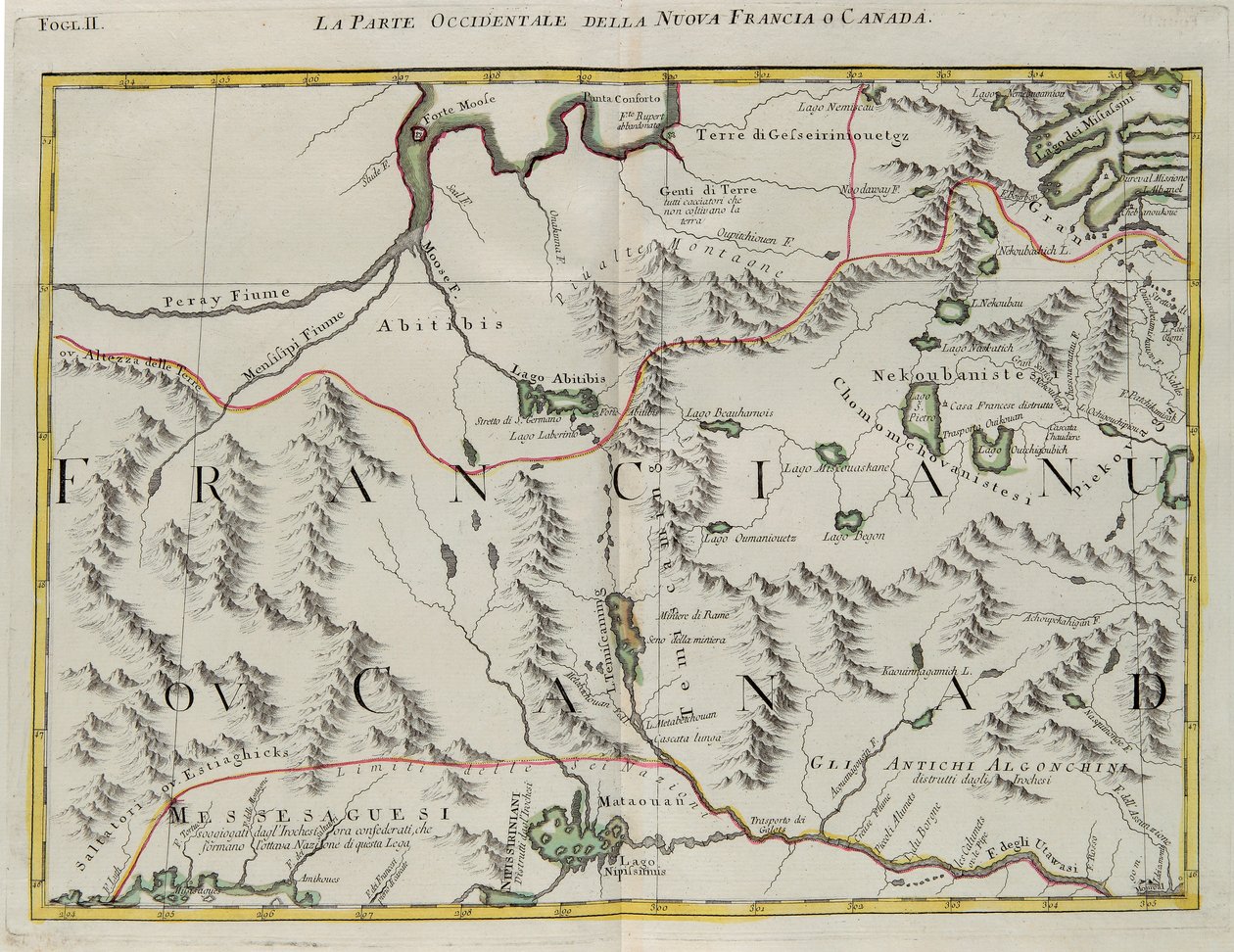 La partie occidentale de la Nouvelle-France ou du Canada, gravure de G. Zuliani tirée du Tome I du "Nouvel Atlas" publié à Venise en 1778 par Antonio Zatta, Collection Privée - G. Zuliani