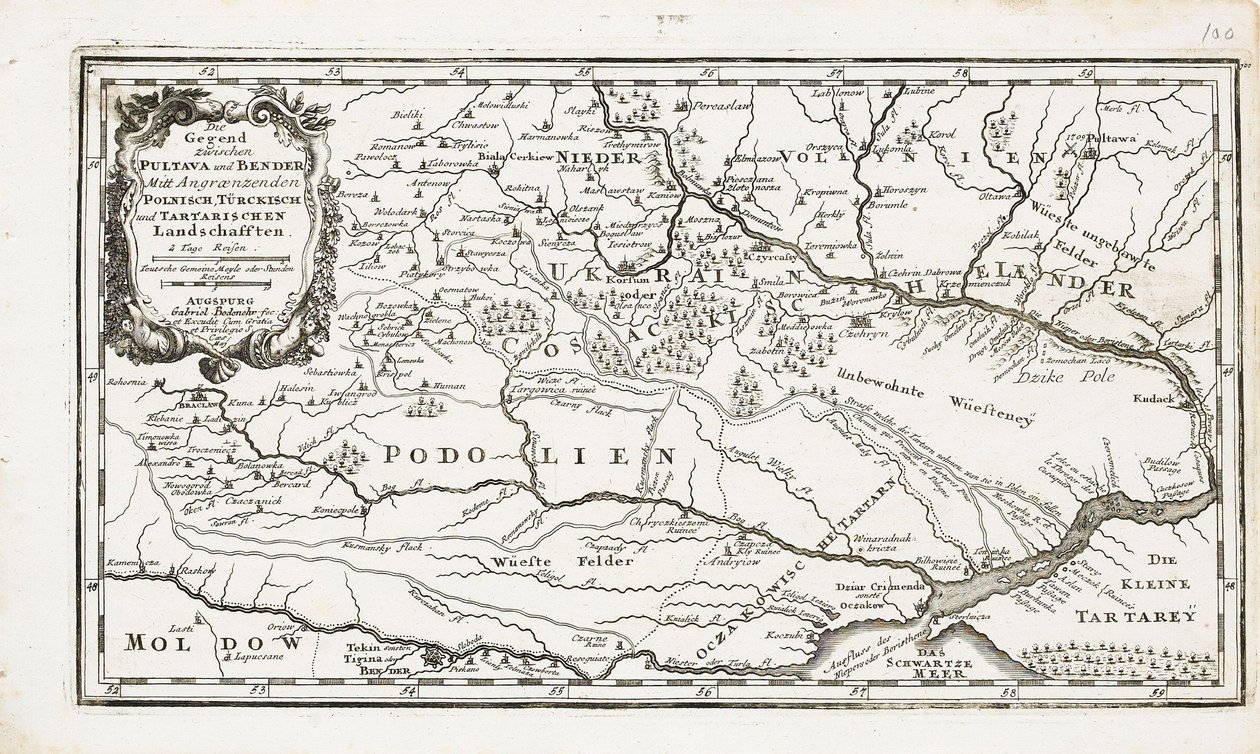 Carte montrant à la fois Poltava et Bender - Gabriel Bodenehr the Elder
