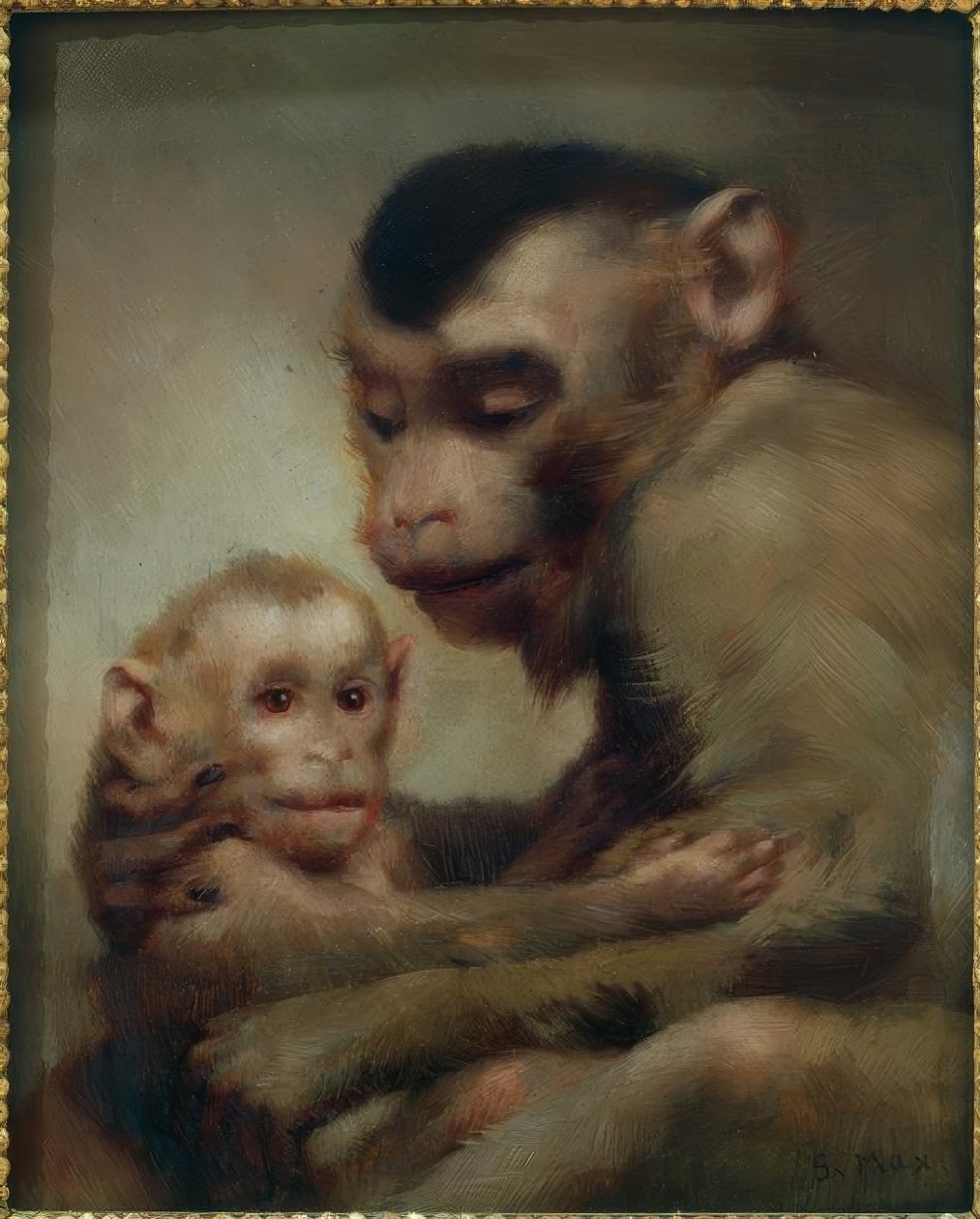 Mère avec enfant (singes) - Gabriel Cornelius Ritter von Max