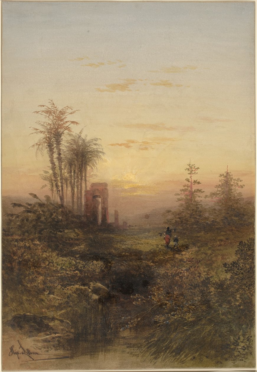 Coucher de soleil dans un paysage oriental - Gabriel Hippolyte Lebas