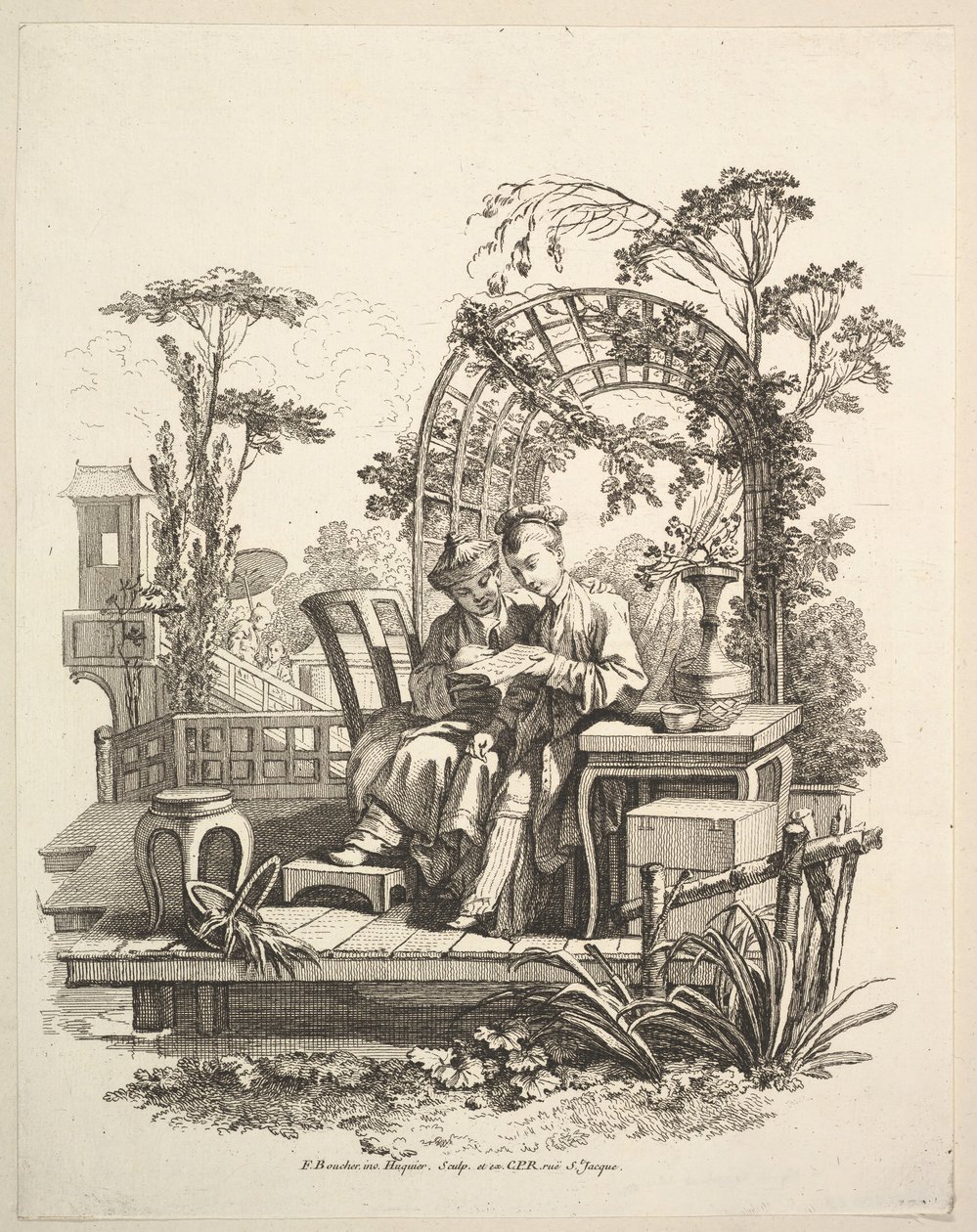 Homme et femme lisant, vers 1742 - Gabriel Huquier