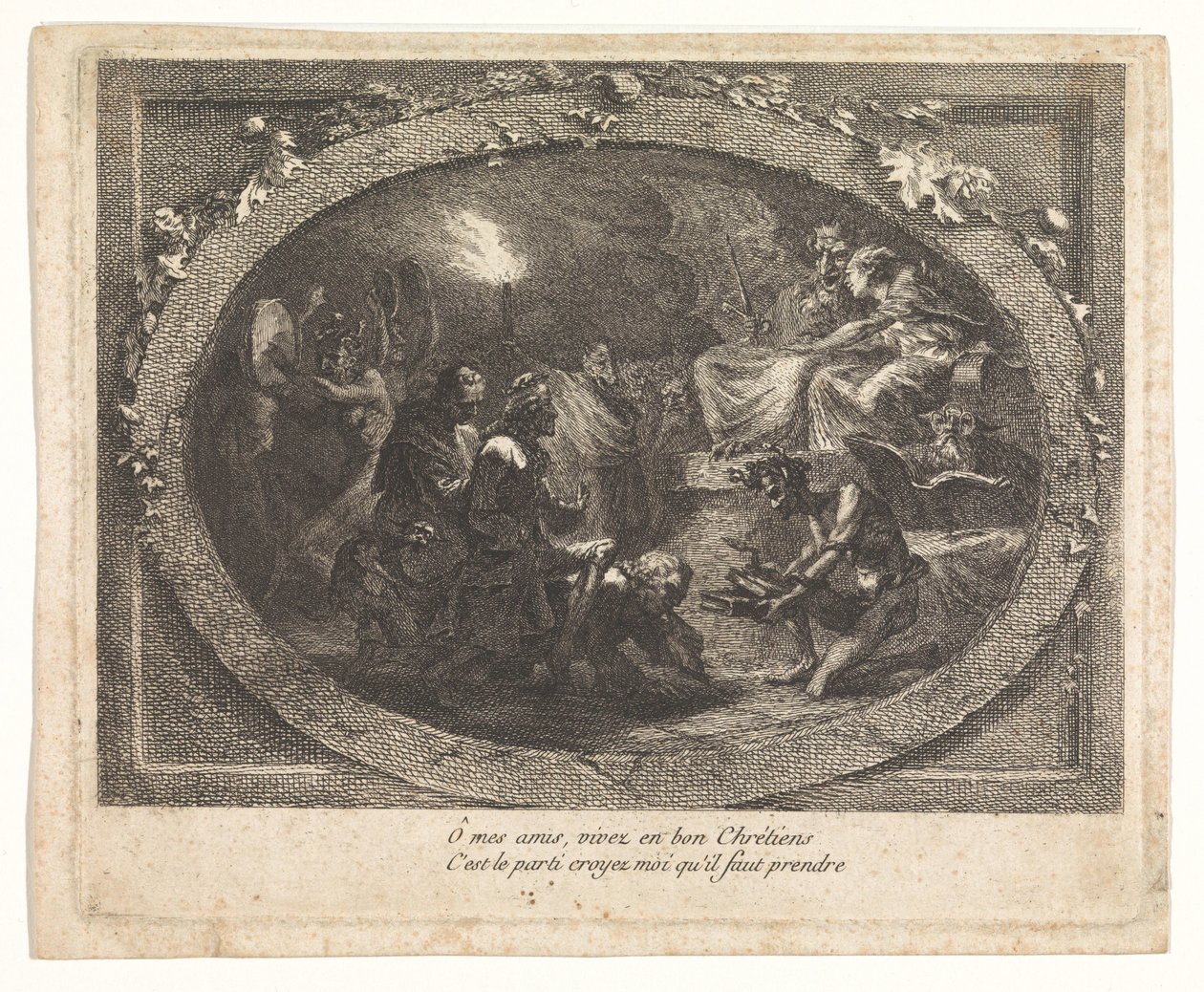Voltaire arrivé en enfer - Gabriel Jacques de Saint Aubin (school of)