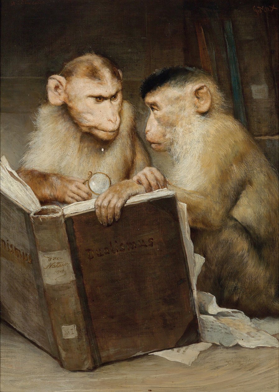 Les savants (Deux singes tenant un livre ouvert) - Gabriel Max