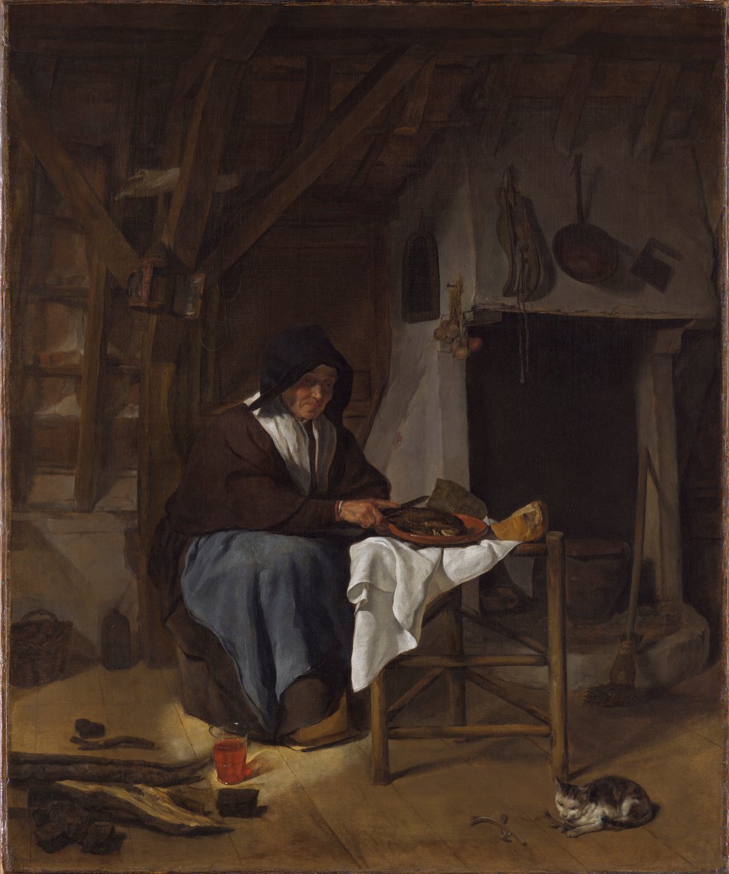 Vieille femme à son repas dans un intérieur - Gabriel Metsu
