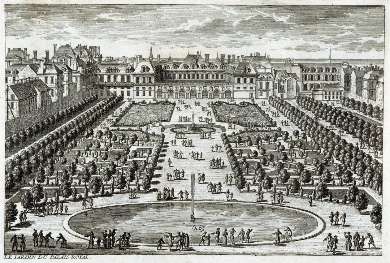 Vue du Parc du Palais Royal à Paris. Gravure par Perelle, fin 17e siècle - Gabriel Perelle