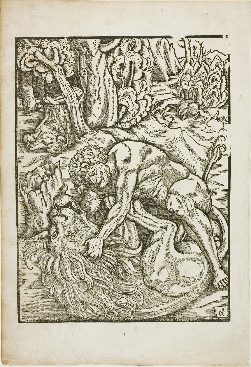 Hercule étranglant le lion de Némée, des Travaux d