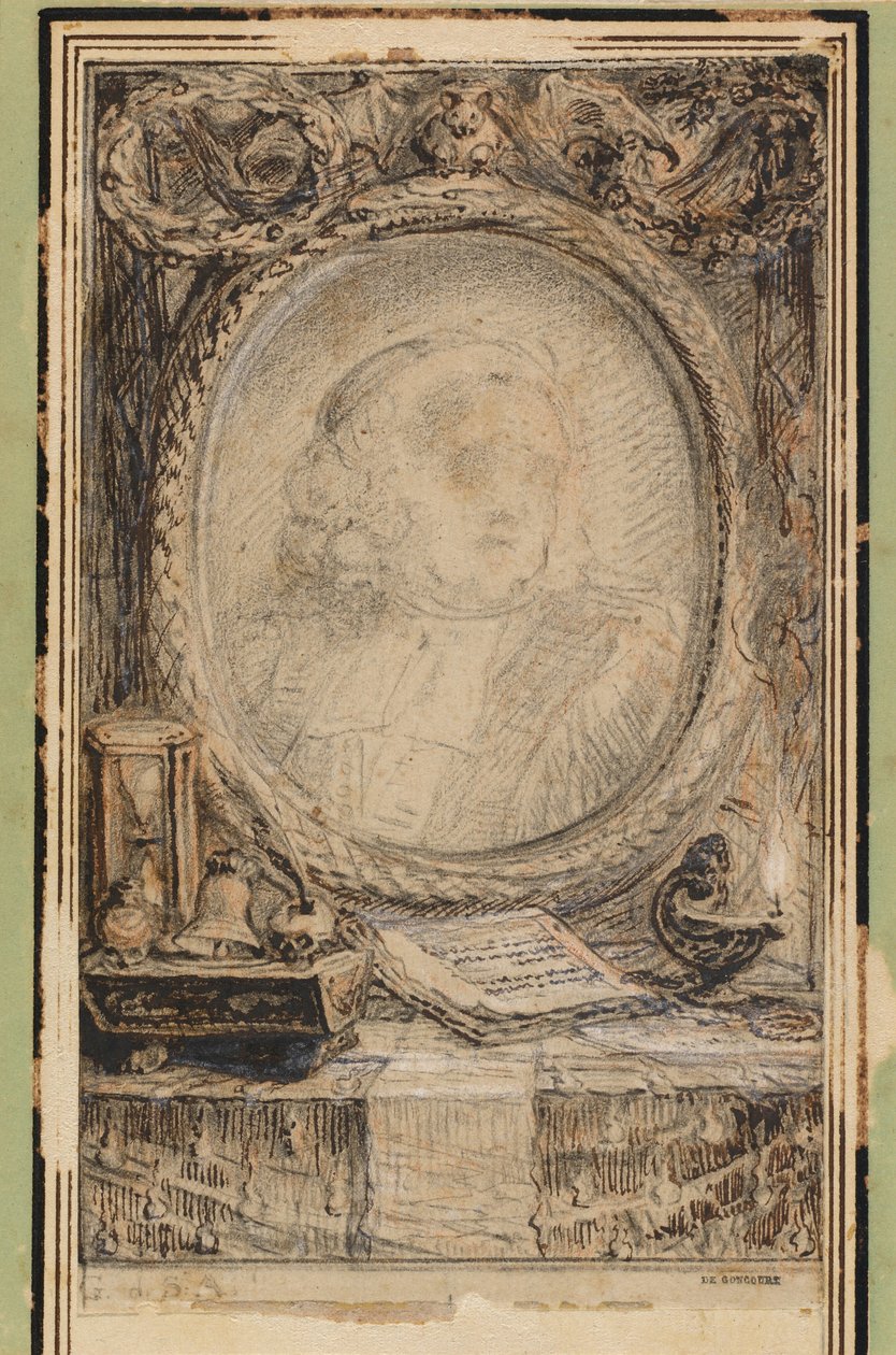 Cadre allégorique avec une chauve-souris, vers 1769 (dessin à la plume et à l
