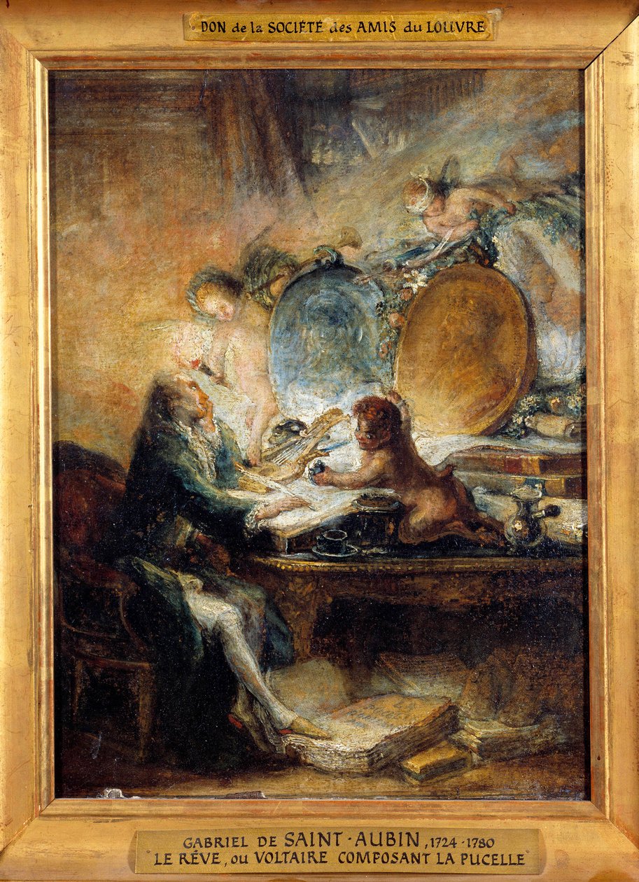 Le Rêve ou Voltaire (1694-1778) composant La Pucelle - Gabriel de Saint Aubin