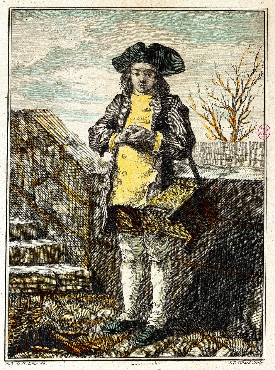 Vieux métiers : le cireur de chaussures. Gravure par Gabriel de Saint Aubin (1724-1780) 18e siècle Paris, musée Carnavalet - Gabriel de Saint Aubin