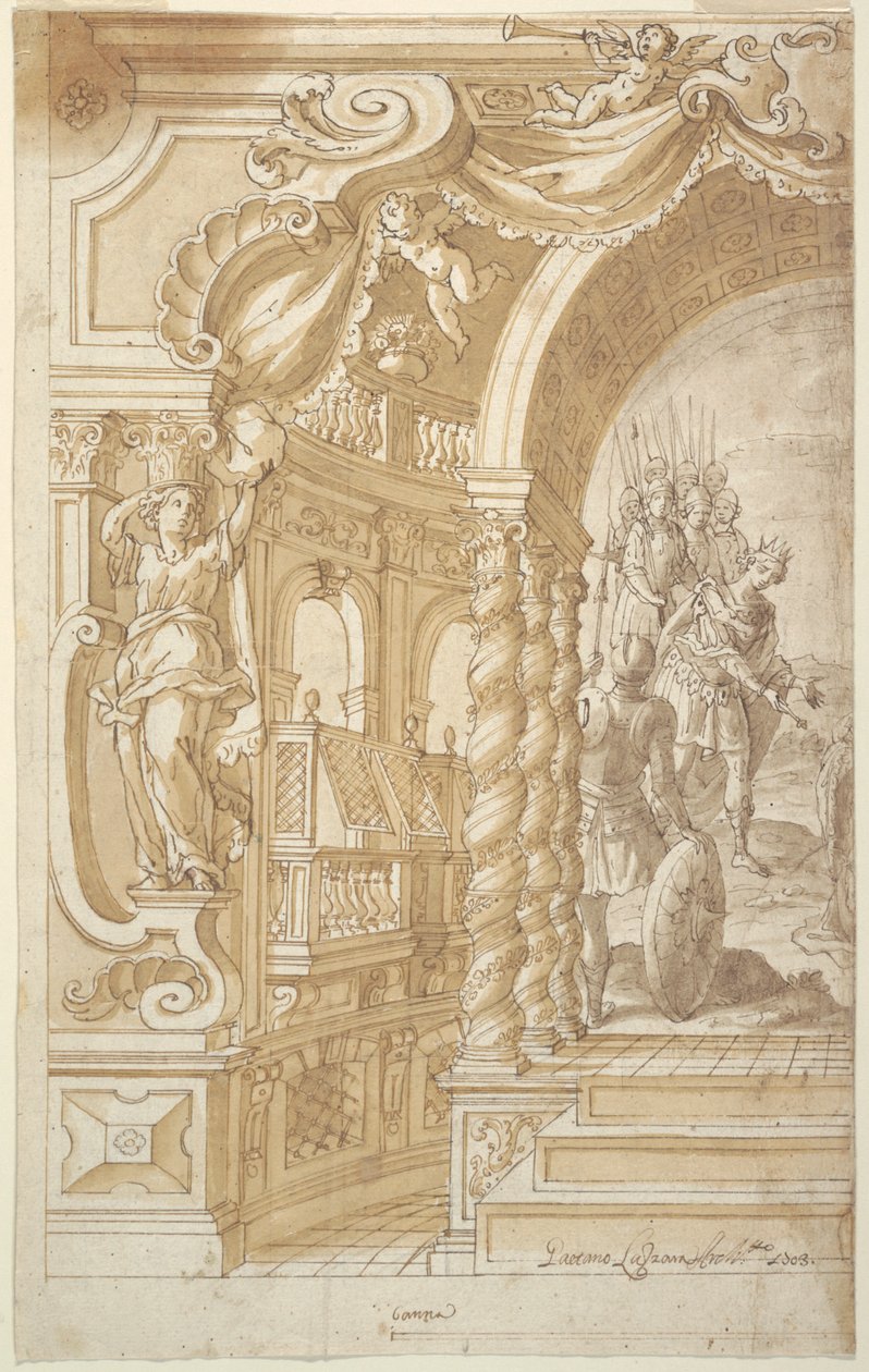 Conception pour une Décoration Murale Illusionniste, avec un Roi Accompagné de Soldats - Gaetano Lazzara
