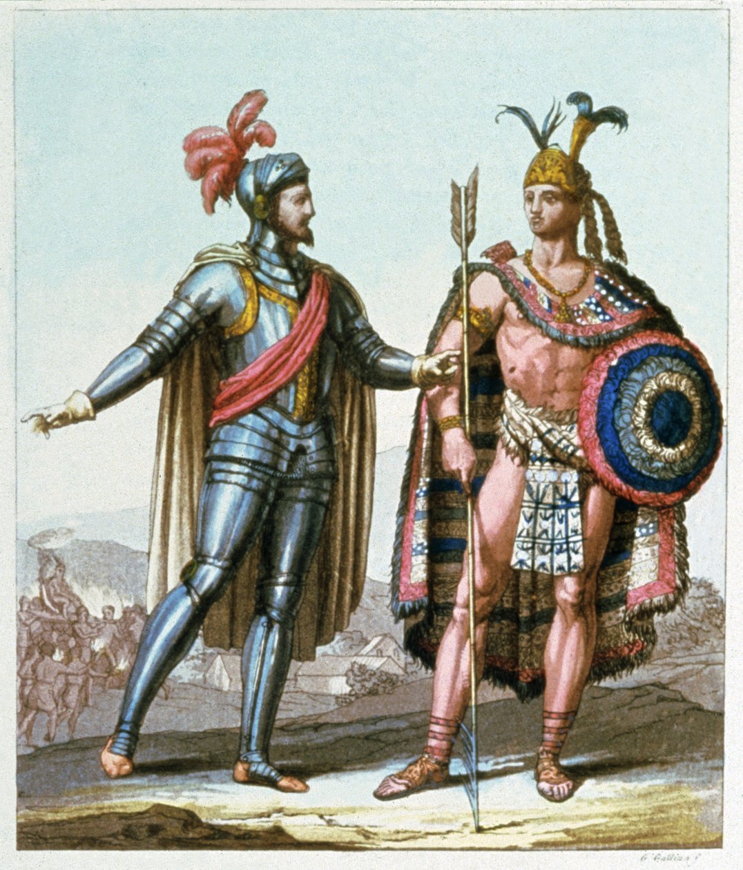 Hernán Cortés rencontrant Moctezuma II en 1519 - Gallo Gallina