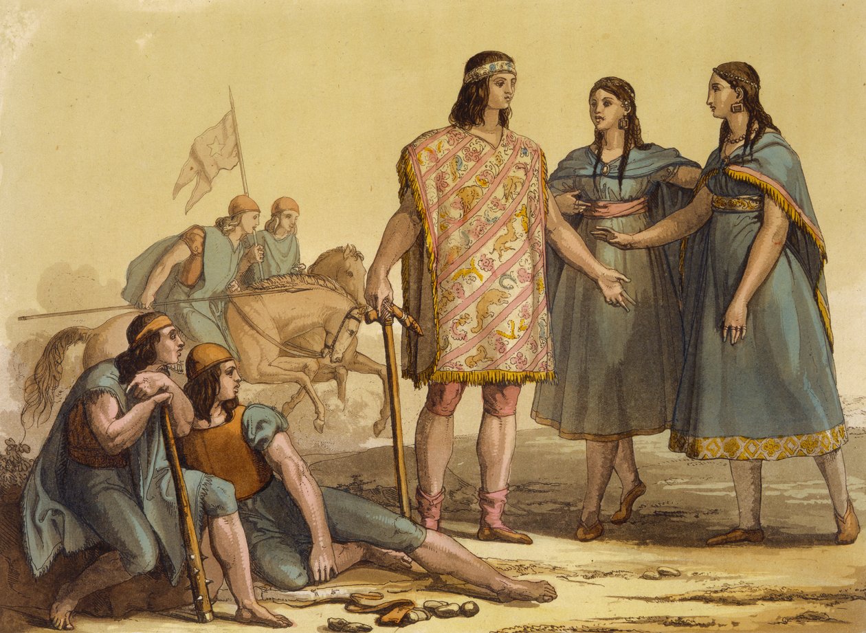 Indigènes de la tribu Araucani, Argentine, du Costume Ancien et Moderne, Volume II, planche 37, par Jules Ferrario, publié vers 1820-30 - Gallo Gallina