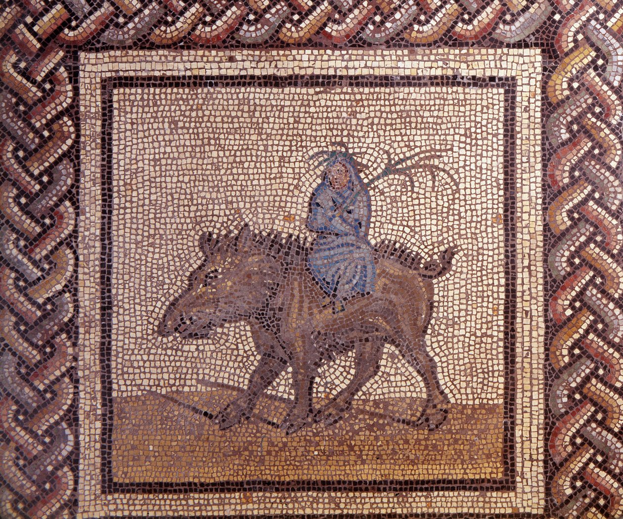 Art gallo-romain : pavement en mosaïque représentant un calendrier rustique. Allégorie de l
