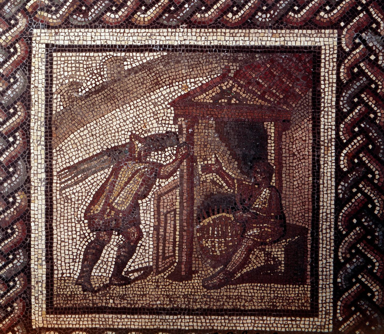 Art gallo-romain : pavement en mosaïque représentant un calendrier rustique. Travail de l