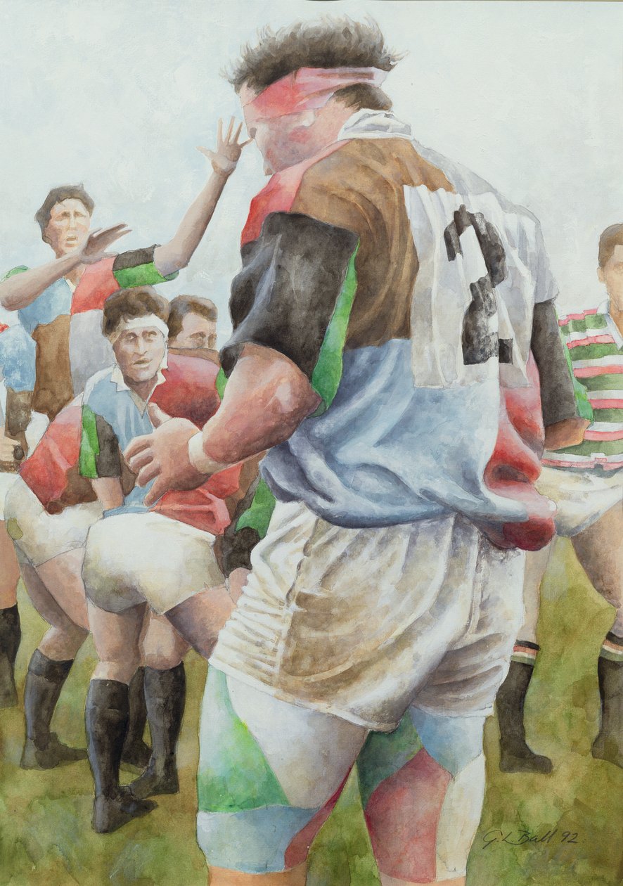Match de rugby : Harlequins contre Northampton, Brian Moore à la touche, 1992 - Gareth Lloyd Ball