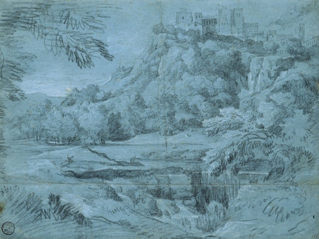 Paysage avec ville de montagne et cascade - Gaspard Poussin Dughet