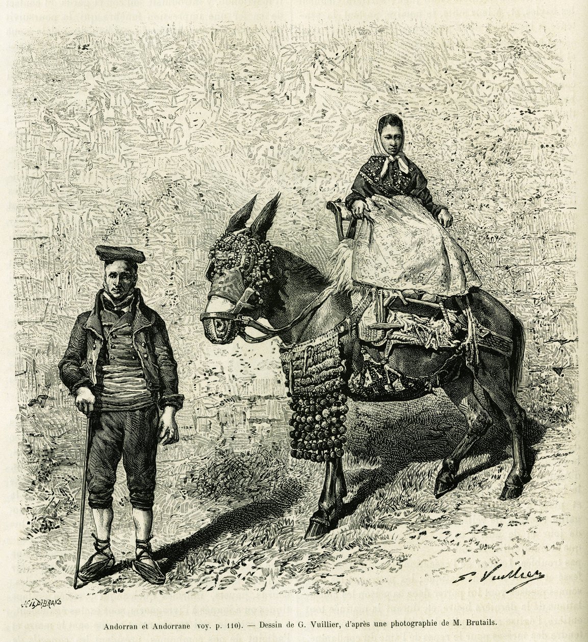 Andorre et Andorre. Gravure de G.Vuillier, pour illustrer le récit Le val d
