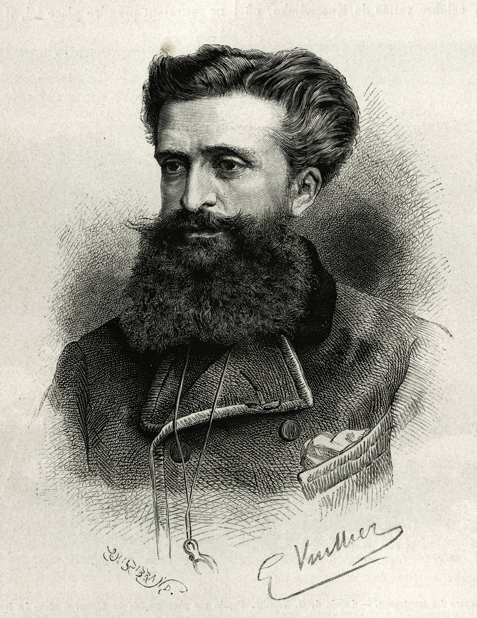 Portrait du Dr Gustave Lebon (1841-1931). Gravure par G. Vuillier, pour illustrer l
