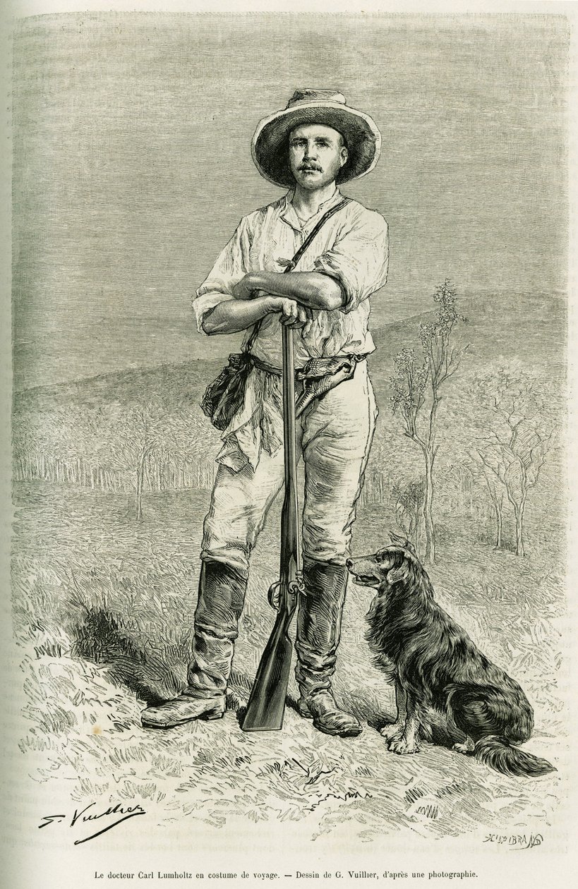 Portrait du voyageur auteur Carl Lumholtz. Gravure par G. Vuillier, pour illustrer l