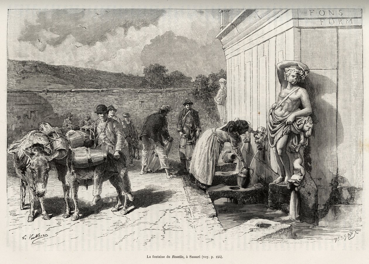 La fontaine du Rossello, à Sassari (Italie) (illustration de La Sardaigne par Gaston Vuillier, 1890, dans Le tour du monde) - Gaston Vuillier