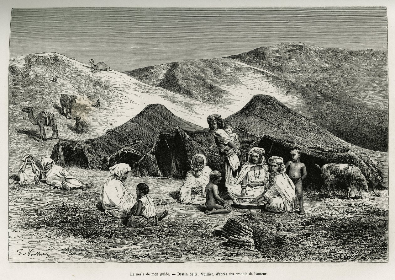 La nezla de mon guide. Gravure par G. Vuillier, pour illustrer le Sahara algérien, par V. Largeau, en 1874-1878, publiée dans le Tour du monde - Gaston Vuillier