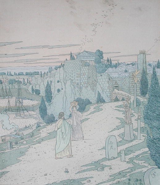 Ulysse rencontre la déesse Minerve déguisée en fille avec une cruche, illustration du Livre 6 de l