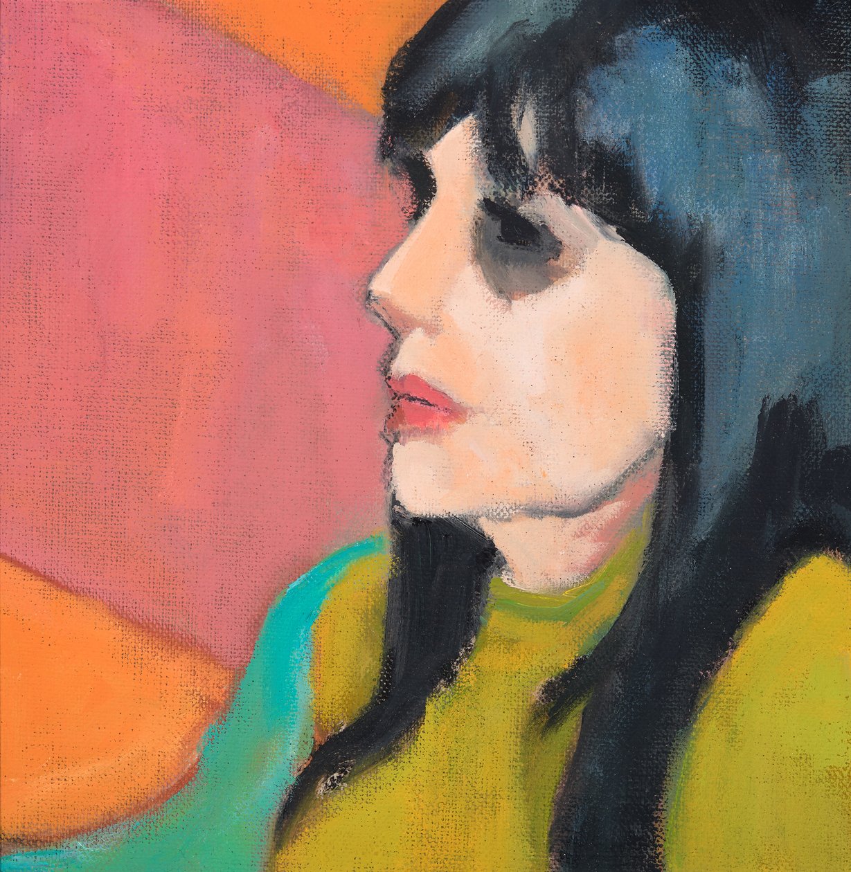 Cheveux noirs, pull-over à la chaux, 2017 (huile sur toile) - Genevieve French