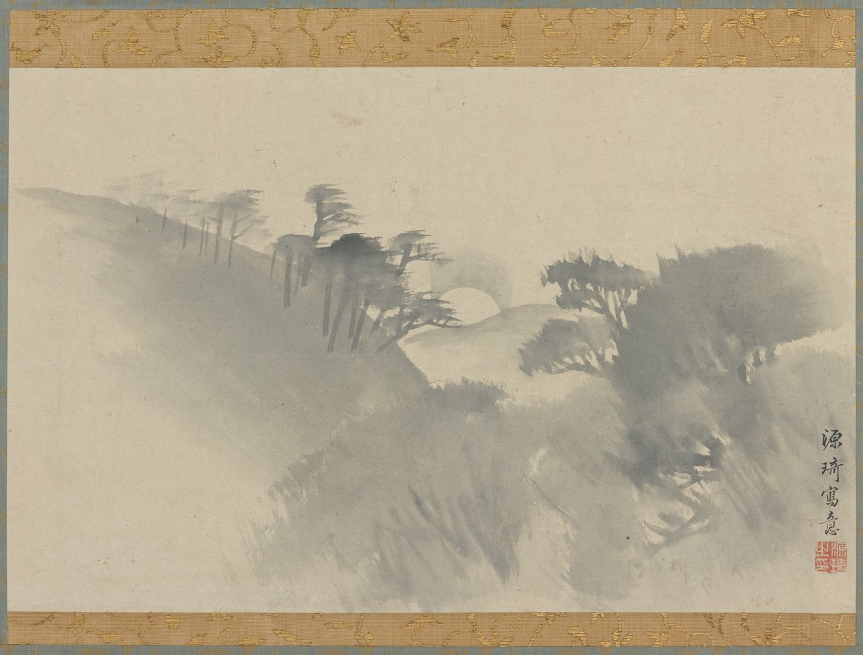 Paysage avec colline, arbres et lever de lune - Genki