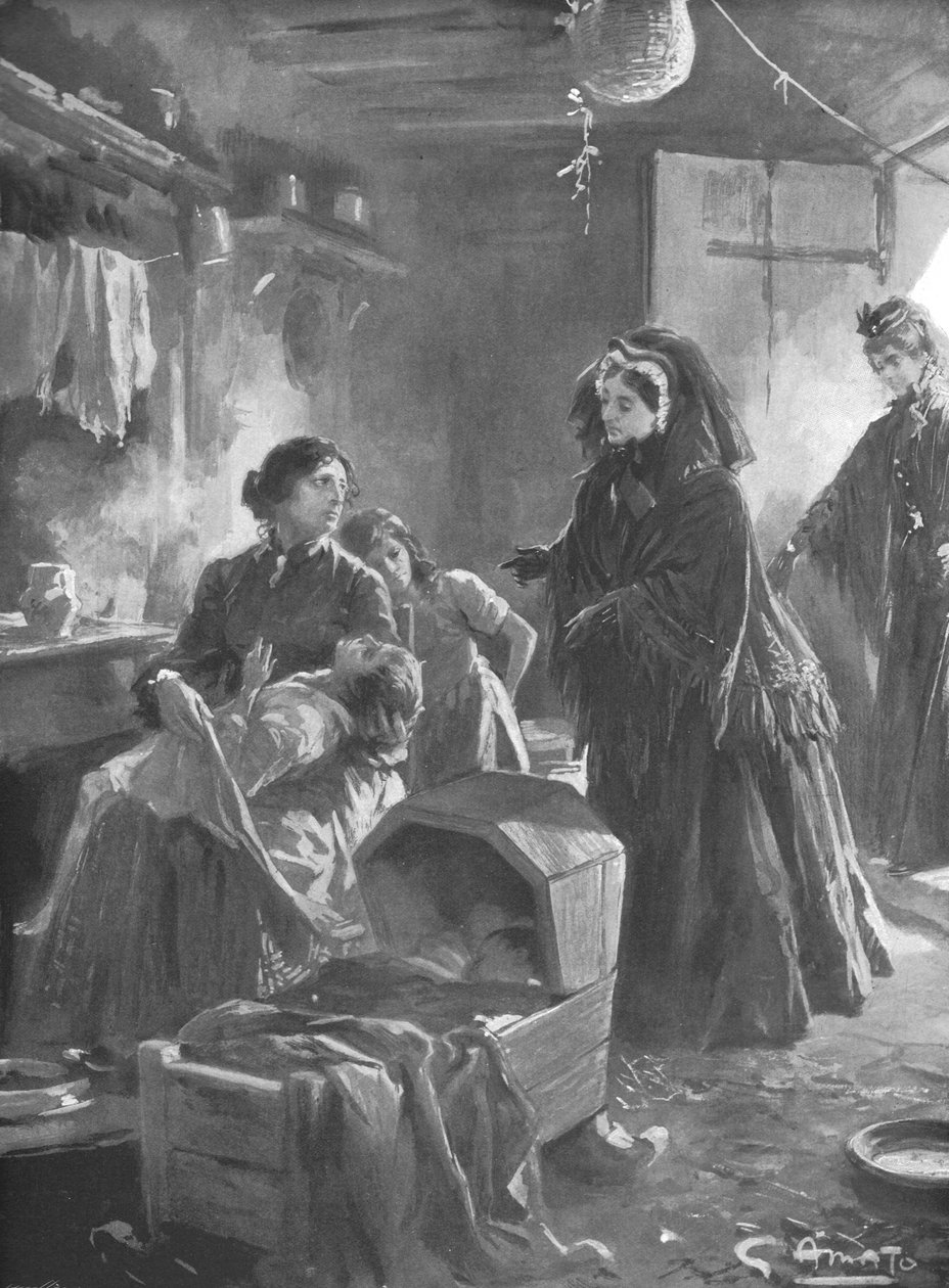 La reine Victoria et les pauvres : Sa Majesté visitant une maison de campagne, 1901 - Gennaro Amato