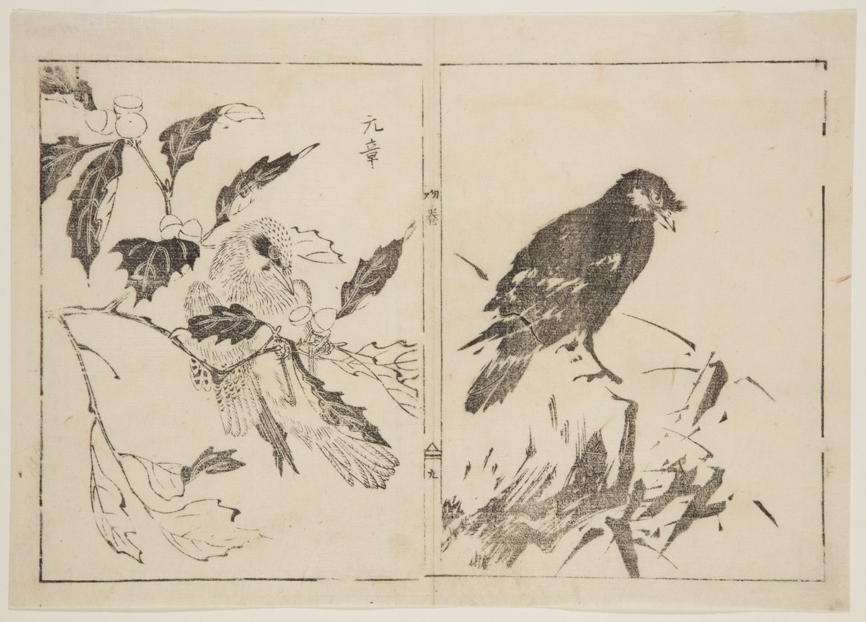 Deux pièces représentant des oiseaux et des fleurs (estampe sur bois en couleur) - Gensho Gensho