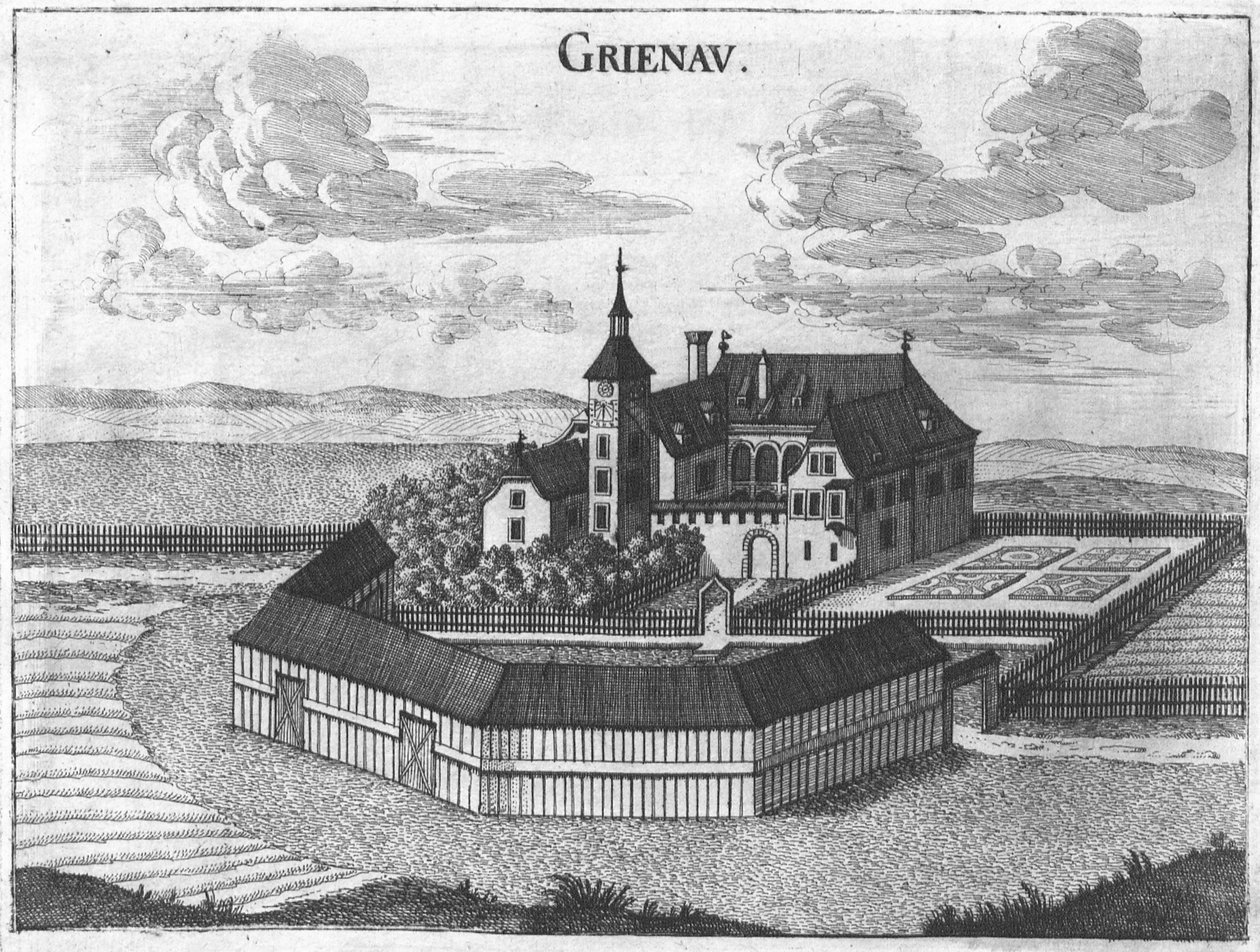 Gravure, vue du château de Grünau, Haute-Autriche - Georg Matthaus Vischer
