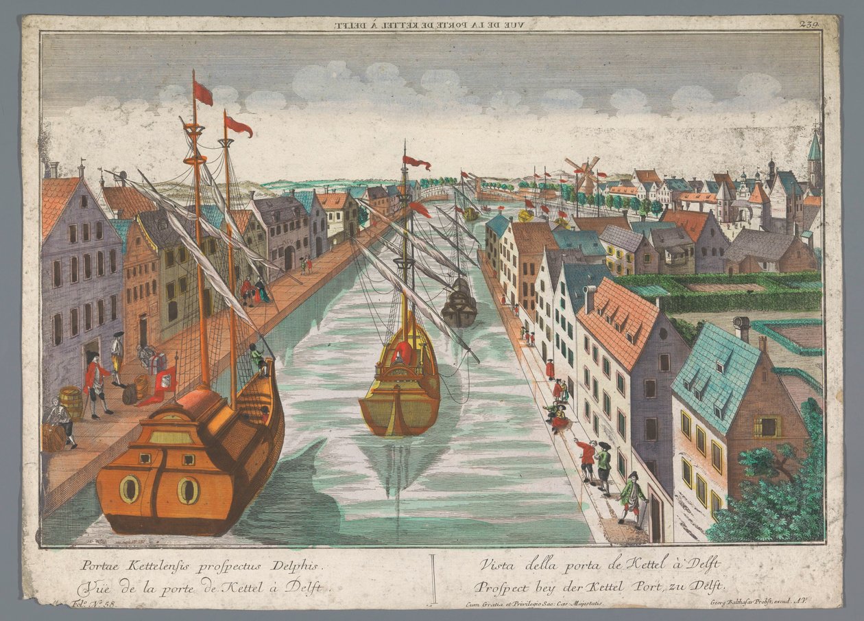 Vue sur un canal près de la Ketelpoort à Delft - Georg Balthasar Probst