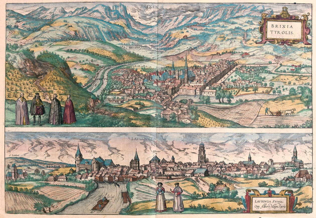 Bressanone, Italie - Lauingen, Donau, Allemagne - dans "Civitates Orbis Terrarum" de Georg Braun, Cologne 1617 - Georg Braun