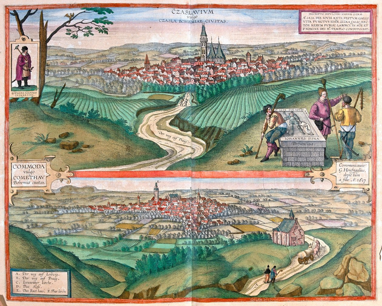 Caslav (Bohème) - Chomutov, République tchèque - dans "Civitates Orbis Terrarum" de Georg Braun, Cologne 1617 - Georg Braun