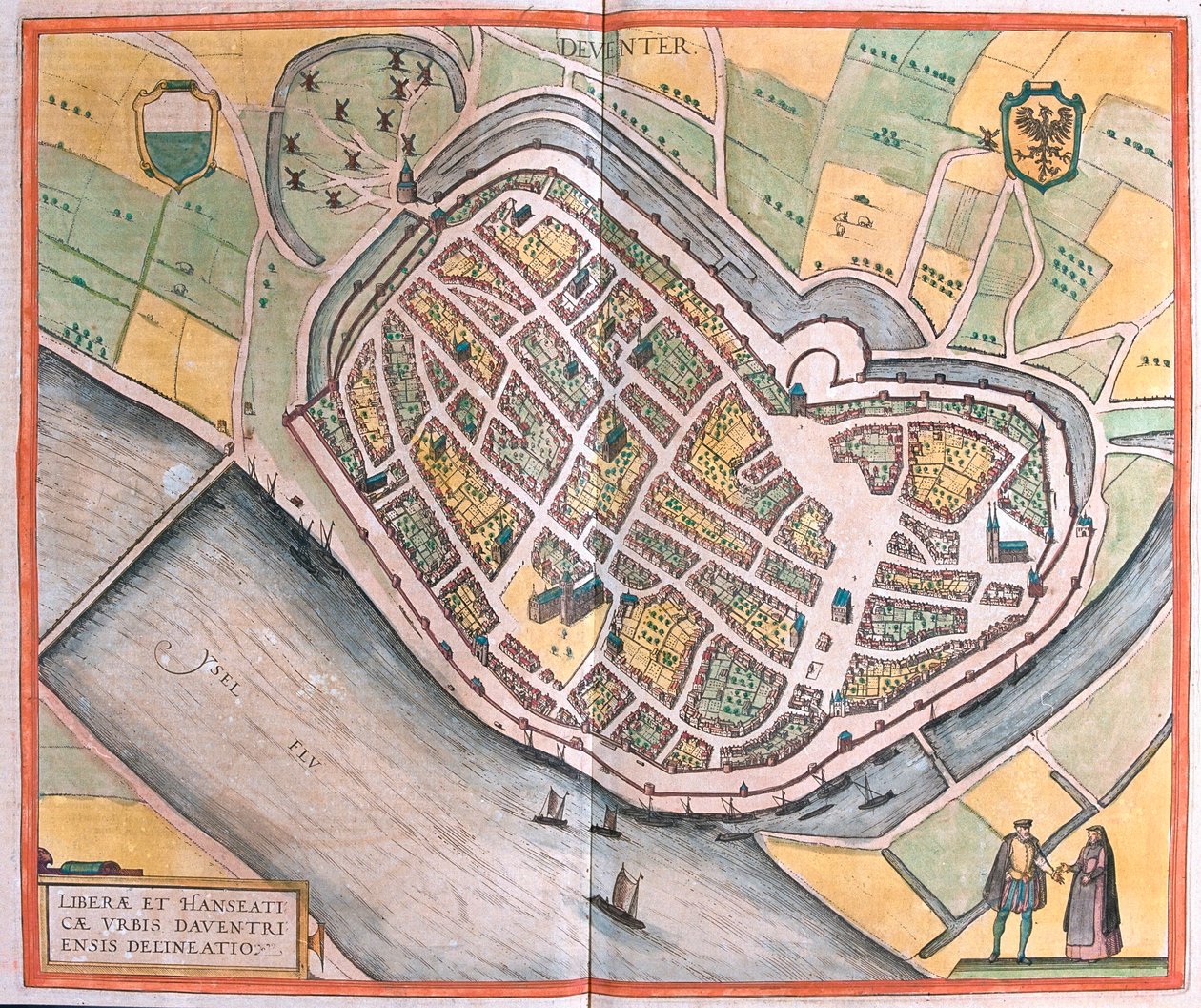 Deventer, Pays-Bas - dans "Civitates Orbis Terrarum" de Georg Braun, Cologne 1617 - Georg Braun