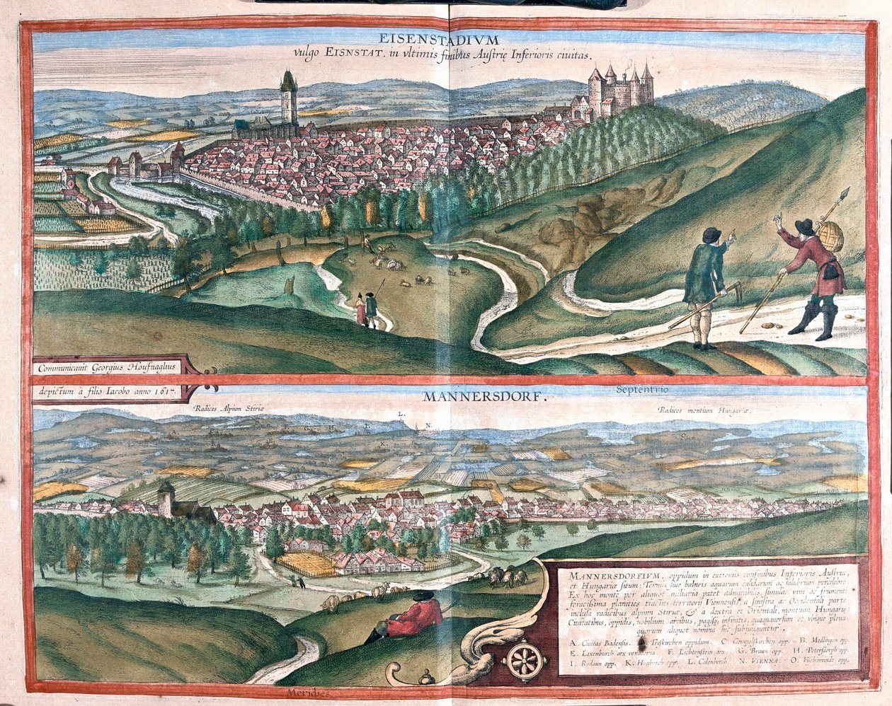 Eisenstadtt, Allemagne - Mannersdorf, Autriche - dans "Civitates Orbis Terrarum" de Georg Braun, Cologne 1617 - Georg Braun
