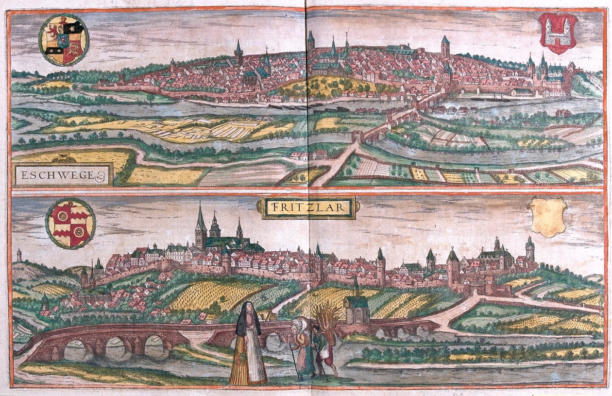 Eschwege et Fritzlar, Allemagne - dans "Civitates Orbis Terrarum" de Georg Braun, Cologne 1617 - Georg Braun